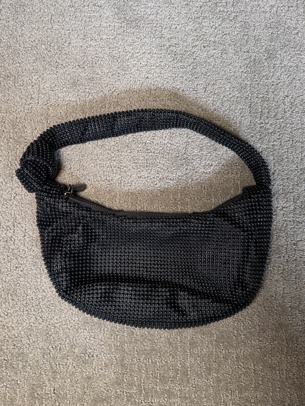 Olga Berg Black Beaded Mesh Shoulder Bag